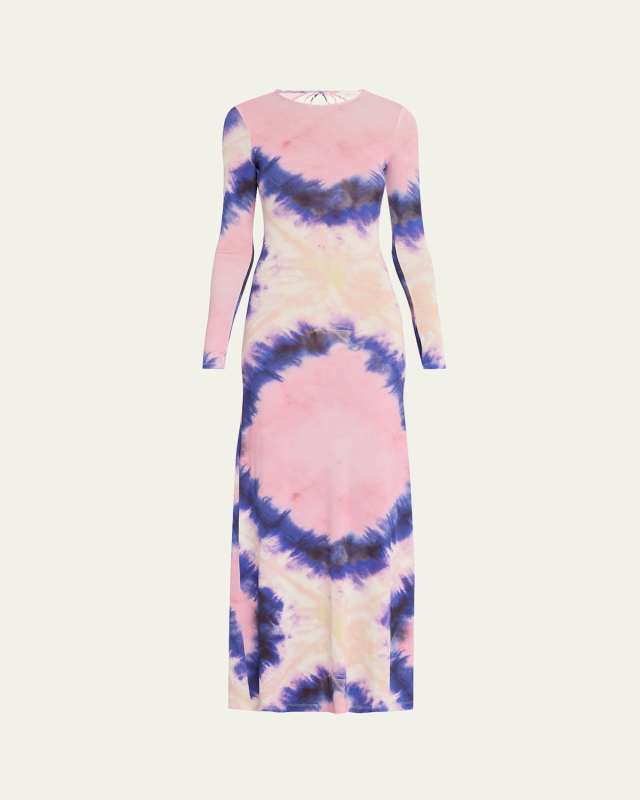 Tie-Dye Jersey Backless Long-Sleeve Maxi Dress